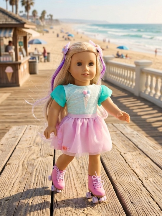American Girl Other - Kids Roller Skate Doll in Pink & Teal Dress